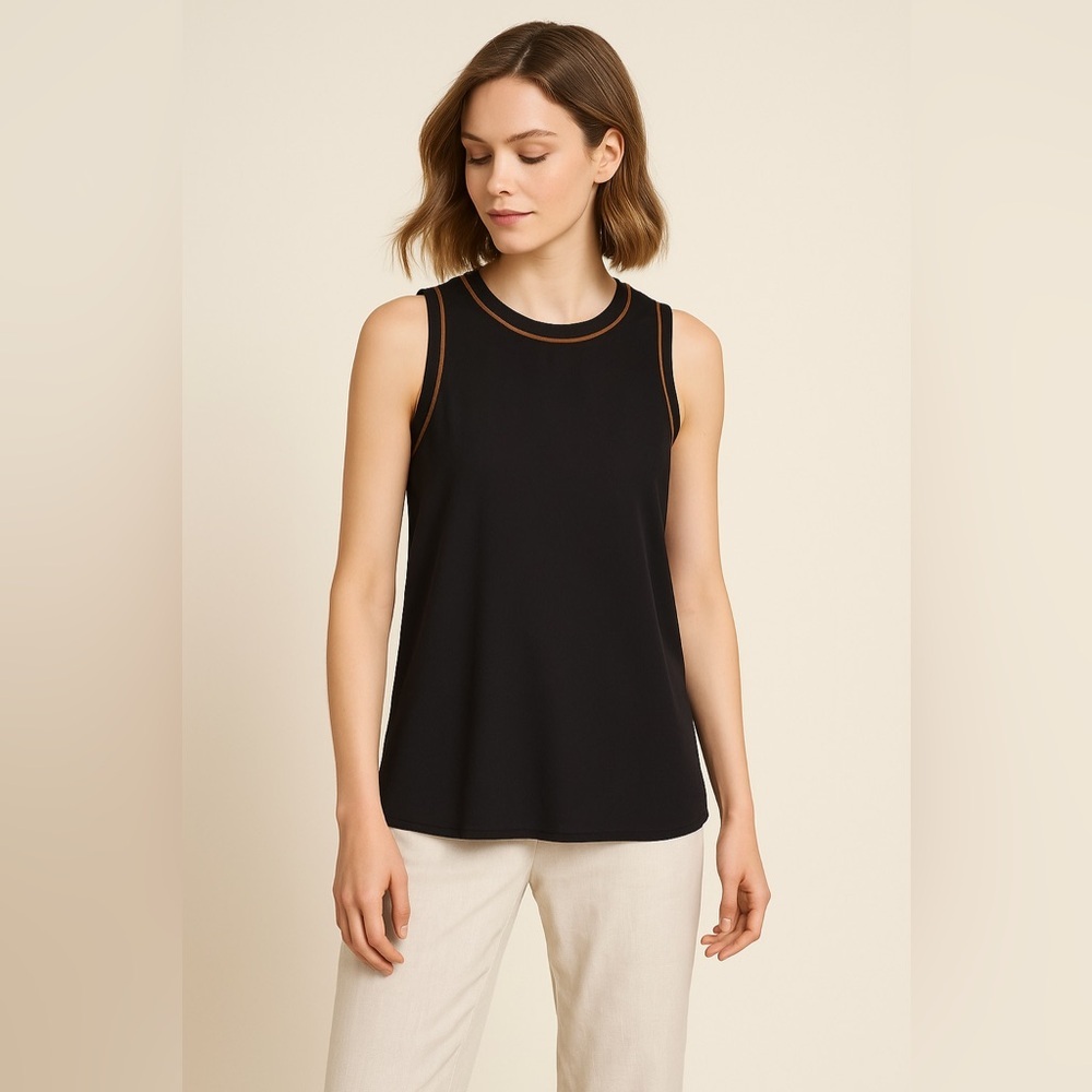 Tchibo Black Sleeveless Tank Top Orange Trim Sporty Chic